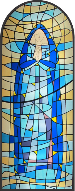 Vitral Nossa Senhora; Iris arte vítrea; vitral sacro; vitral Florianópolis; Vitral Santa Catarina, Vitraux; stained glass; Roberto Petrelli