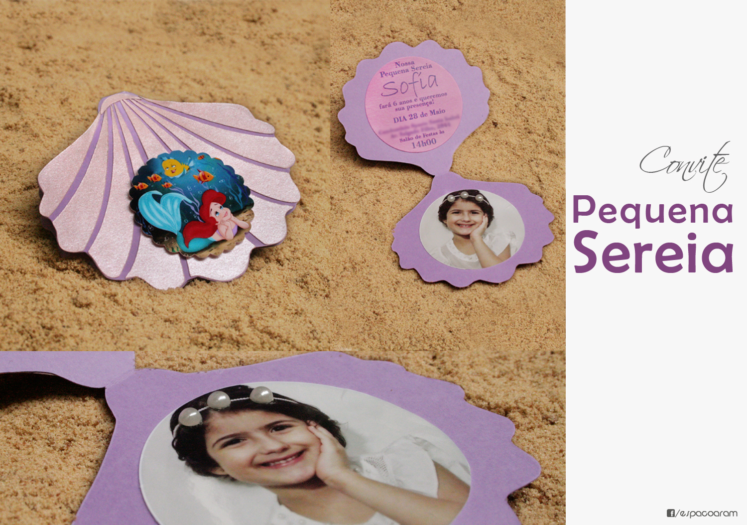 convite pequena sereia, ariel disney