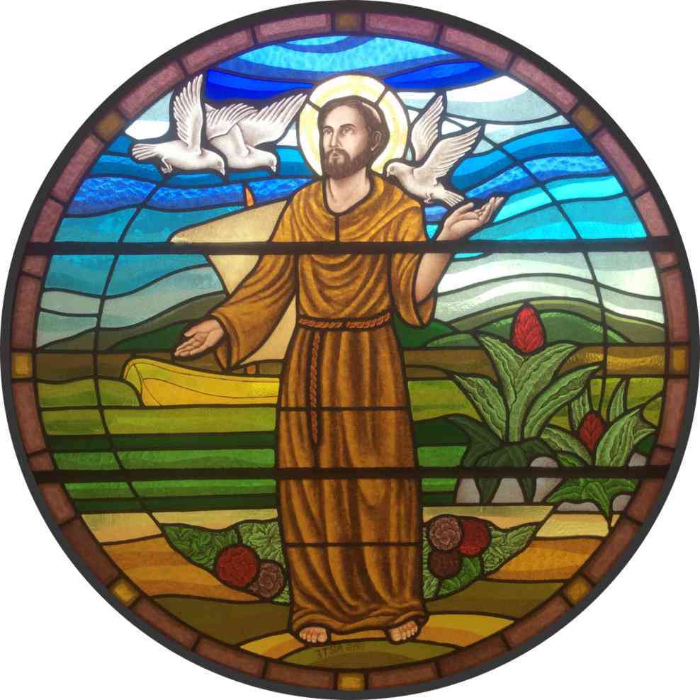 Vitral Santo Antônio; Iris arte vítrea; venda de vitral, telefone de vitrais, fábrica de vitrais, estúdio de vitrais, restauração de vitrais, compra de vitrais, loja de vitrais, contato de vitrais; vitral sacro; vitral Florianópolis; Vitral Santa Catarina, Vitraux; stained glass; Capela Garopabá; Roberto Petrelli 