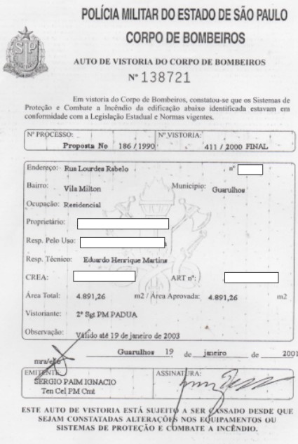 AUTO DE VISTORIA DO CORPO DE BOMBEIROS AVCB para edifício residencial e condomínio na Vila Galvão Guarulhos São Paulo SP