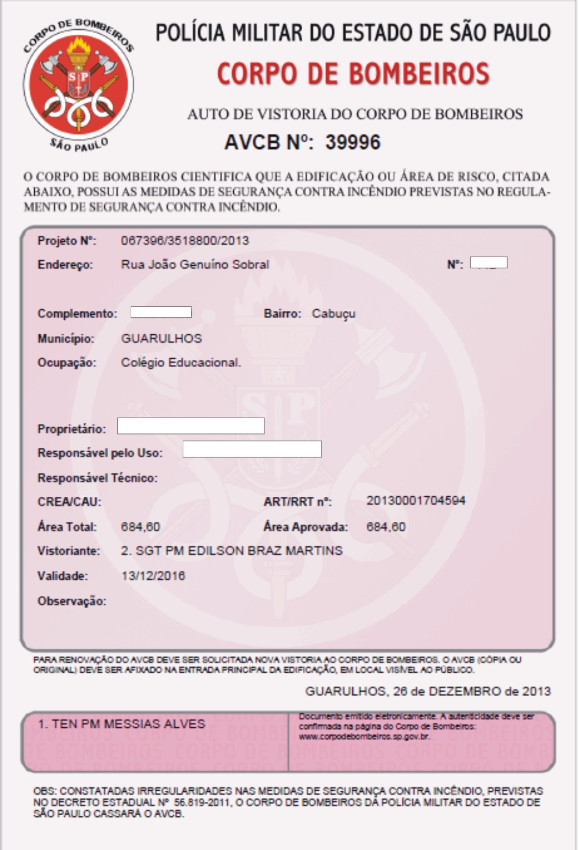 AUTO DE VISTORIA DO CORPO DE BOMBEIROS AVCB para escolas e colégios em Guarulhos e São Paulo, SP
