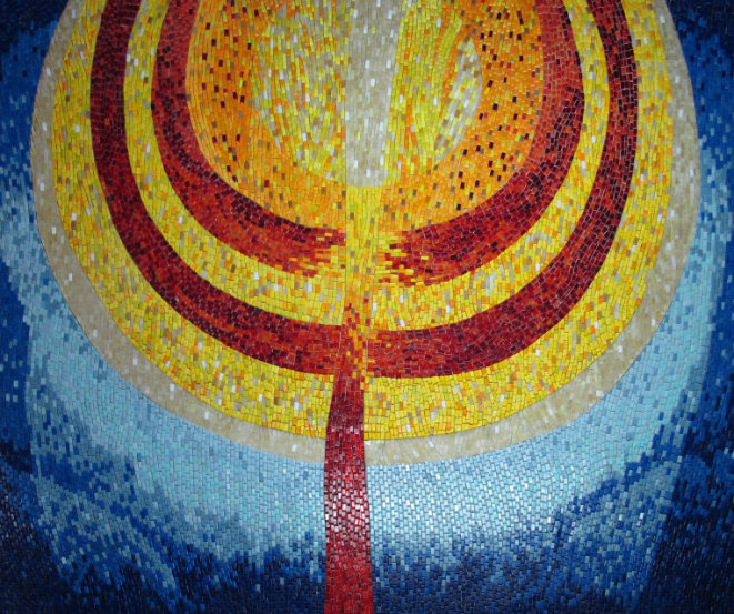 Mosaico Sarça ardente, mosaico Iris arte vítrea, mosaico em Florianópolis,  mosaico em santa catarina'Roberto Petrelli, mosaico sacro