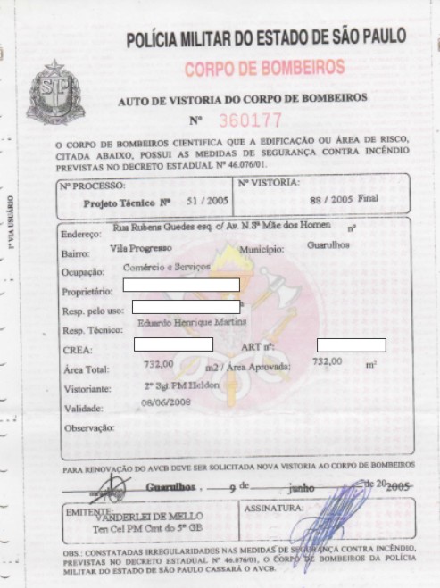 AUTO DE VISTORIA DO CORPO DE BOMBEIROS AVCB para prédios comerciais, escritórios e lojas Guarulhos São Paulo SP