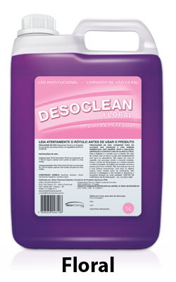 Desoclean: Limpador perfumado de uso geral que possui ação bactericida residual com um agradável aroma. Utilizado em tratamento de pisos e superfícies laváveis.