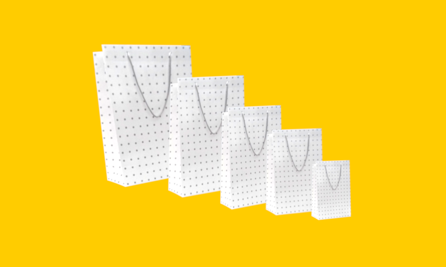 Bolsa Boutique Plastificada Poá Prata com fundo Branco (Mini, Pequena, Média, Grande e Gigante).png