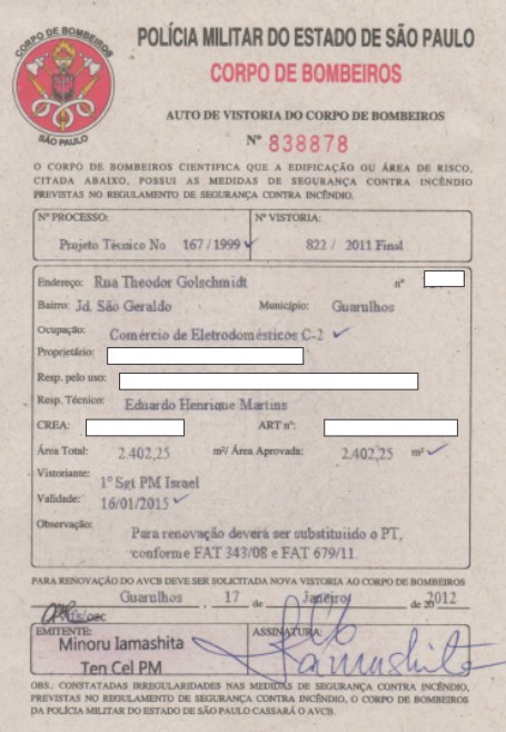 AVCB Auto de Vistoria do Corpo de Bombeiros para atacadista em Guarulhos