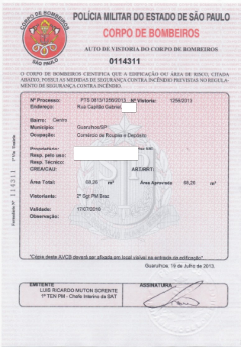 AUTO DE VISTORIA DO CORPO DE BOMBEIROS AVCB loja de roupas em Guarulhos e São Paulo