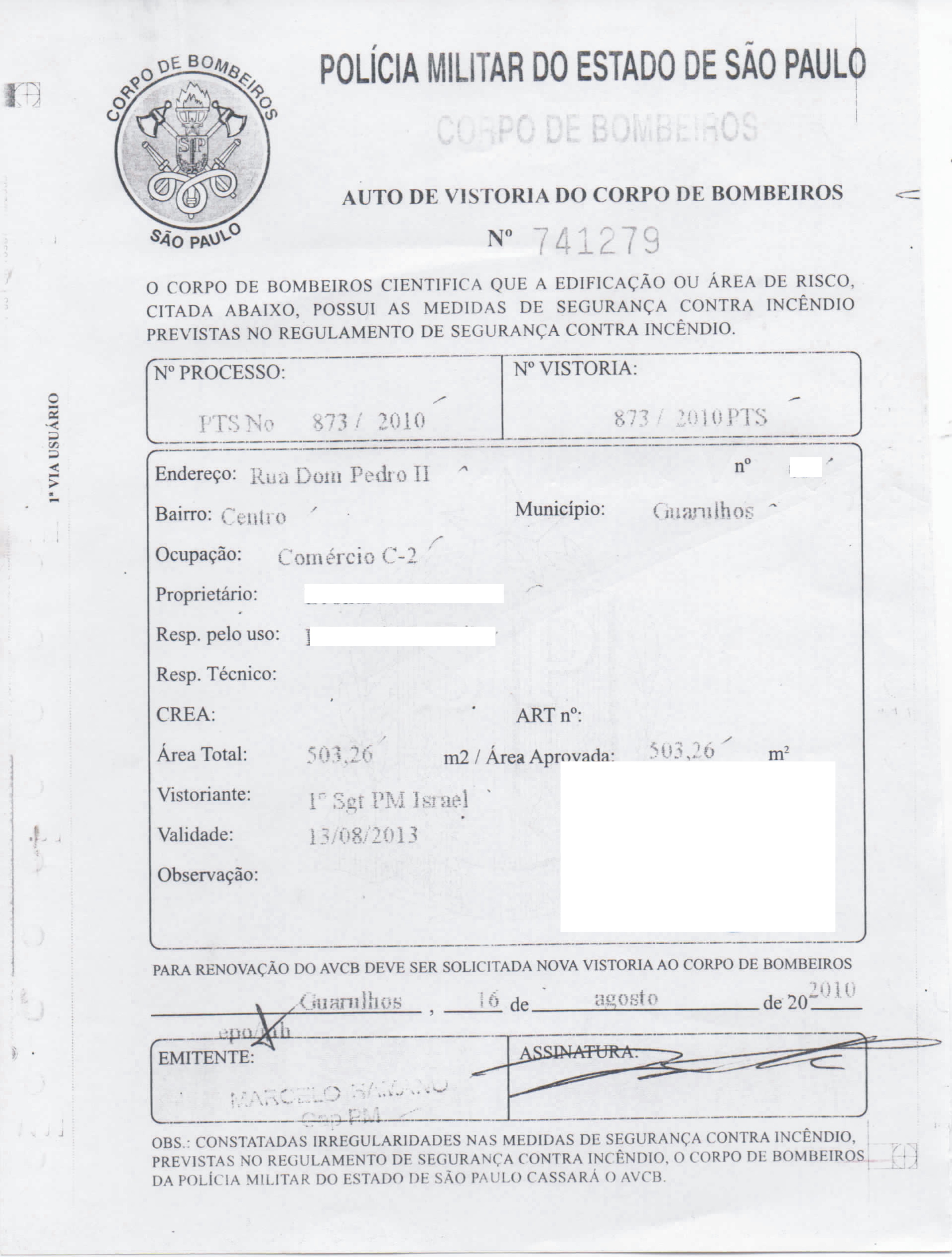 AVCB AUTO DE VISTORIA DO CORPO DE BOMBEIROS para loja e comércio