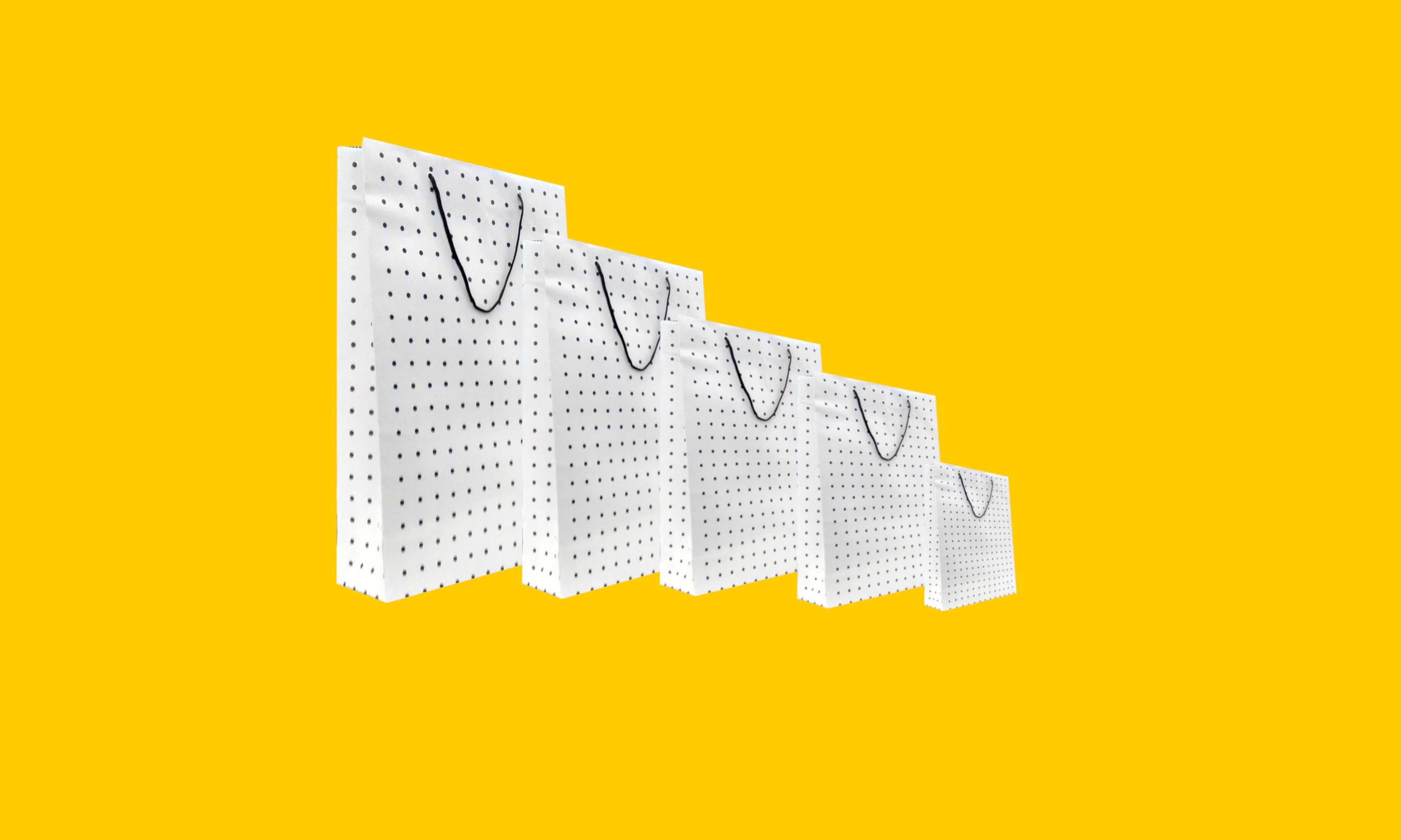 Bolsa Boutique Plastificada Poá Preto com fundo Branco (Mini, Pequena, Média, Grande e Gigante).png