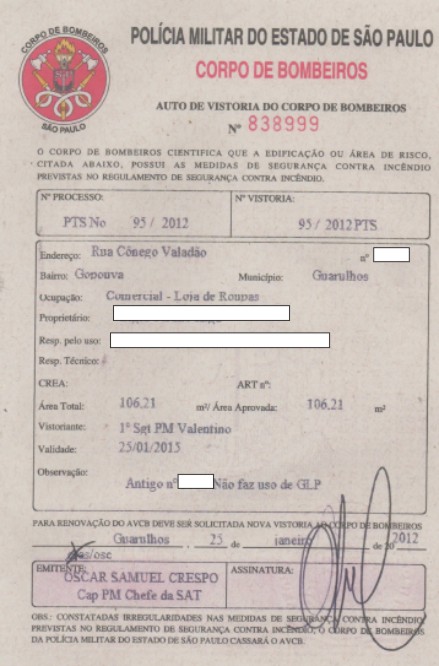 Auto de Vistoria do Corpo de Bombeiros para lojas e roupas em Guarulhos