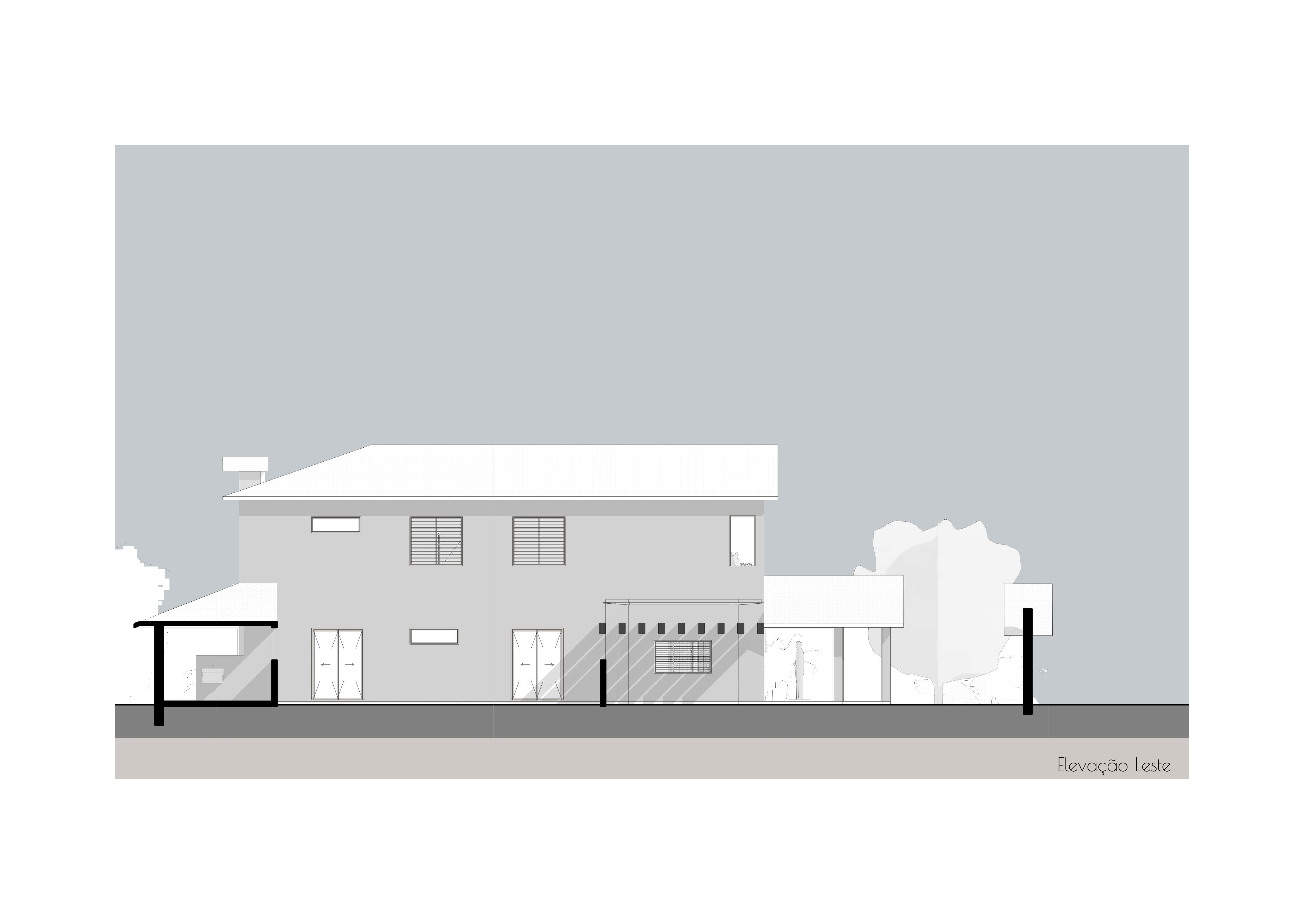 Elevação Leste  |  Casa Caucaia  |  LUBRU Arq & Reg | Arquitetura | Regularização | Caucaia do Alto