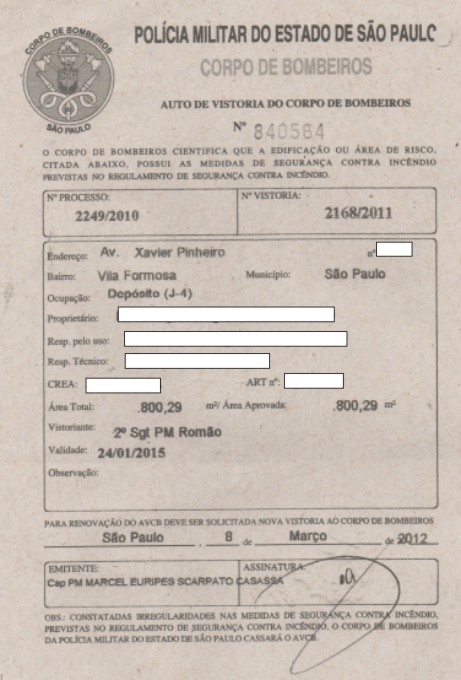 AVCB Auto de Vistoria do Corpo de Bombeiros de prédio comercial na Vila Formosa