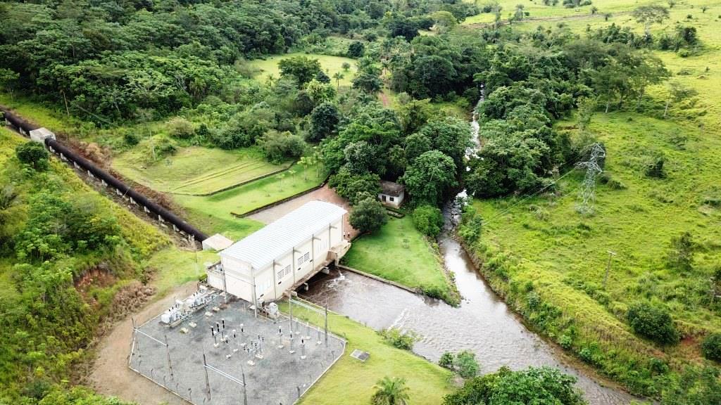 Vista aerea da casa de maquinas da PCH Saldanha