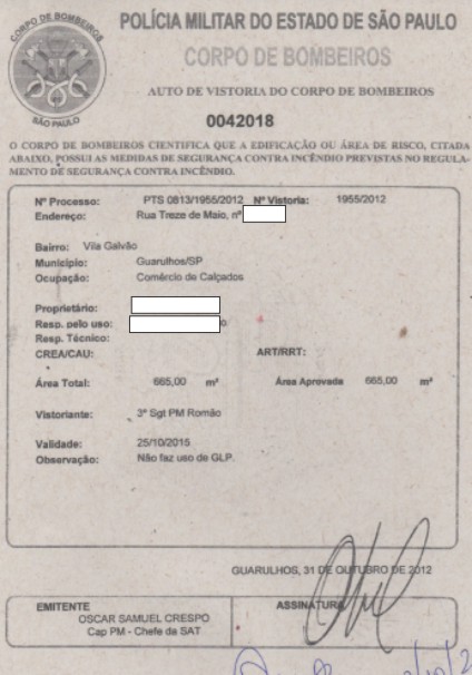 AUTO DE VISTORIA DO CORPO DE BOMBEIROS AVCB para loja de sapatos e calçados na Vila Galvão, Guarulhos São Paulo SP